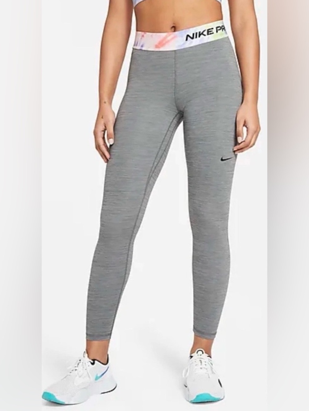 Nike Pro Dri-FIT Leggings XXL Gray Tie Dye Waist 7/8 Compression Workout